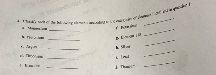 4. Classify each of the following elements according | Chegg.com