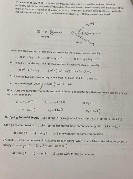 Solved 13. Collision Theory (2D) A billiard ball travelling