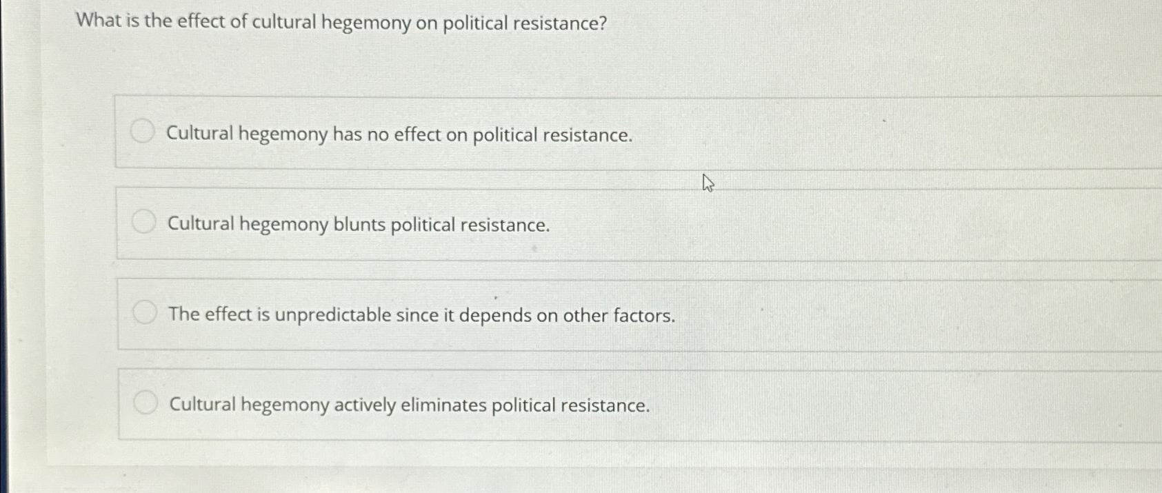 Solved What is the effect of cultural hegemony on political | Chegg.com