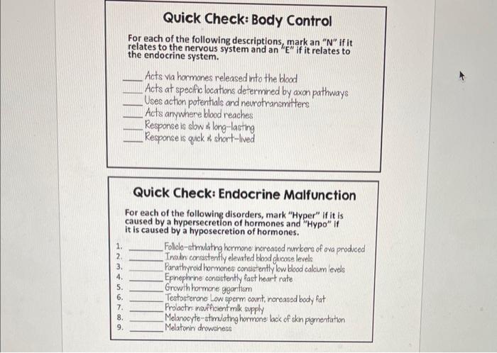 Solved Quick Check: Body Control For each of the following | Chegg.com