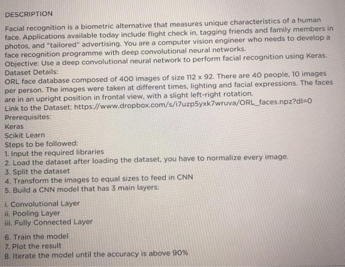 DESCRIPTION Facial Recognition Is A Biometric | Chegg.com
