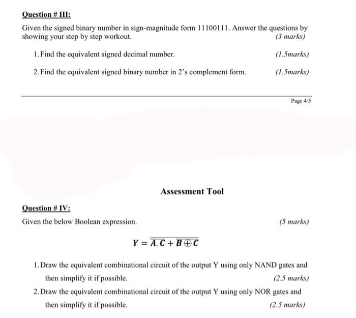 Solved Question # III: Given the signed binary number in | Chegg.com