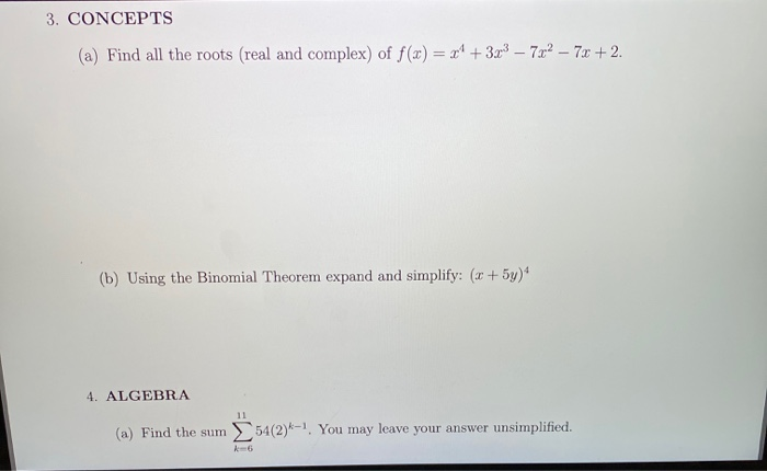 Solved 3. CONCEPTS (a) Find All The Roots (real And Complex) | Chegg.com