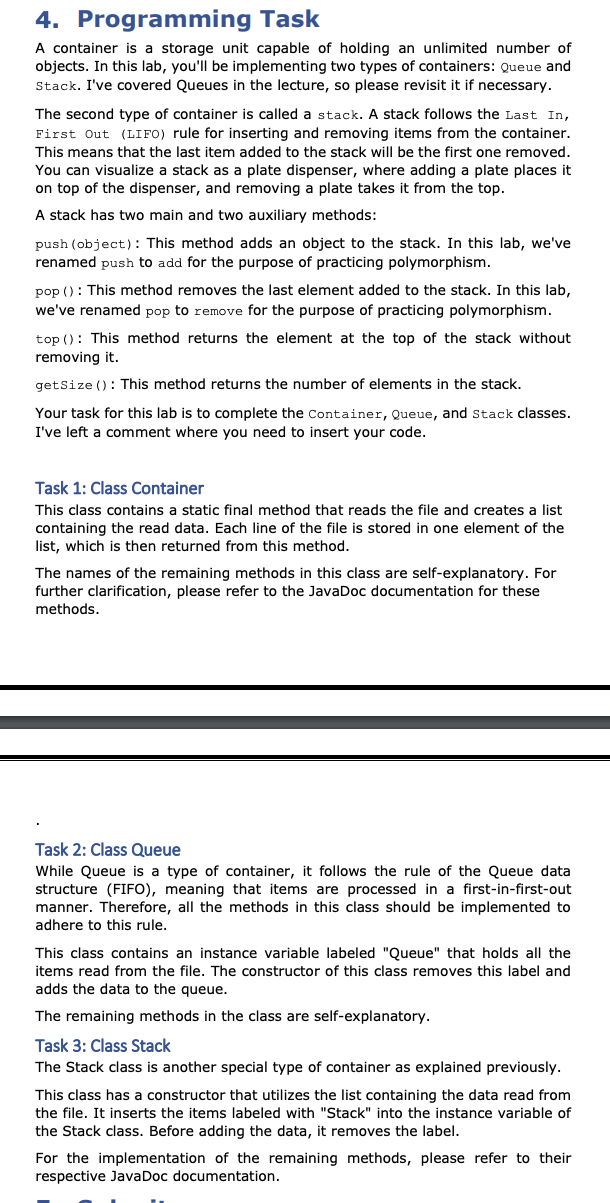 Solved There are 2 ﻿classes, one is Container.java and the | Chegg.com