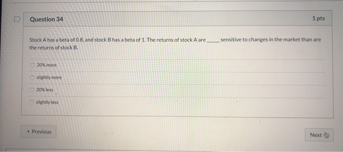 Solved Stock A Has A Beta Of 0.8, And Stock B Has A Beta Of | Chegg.com