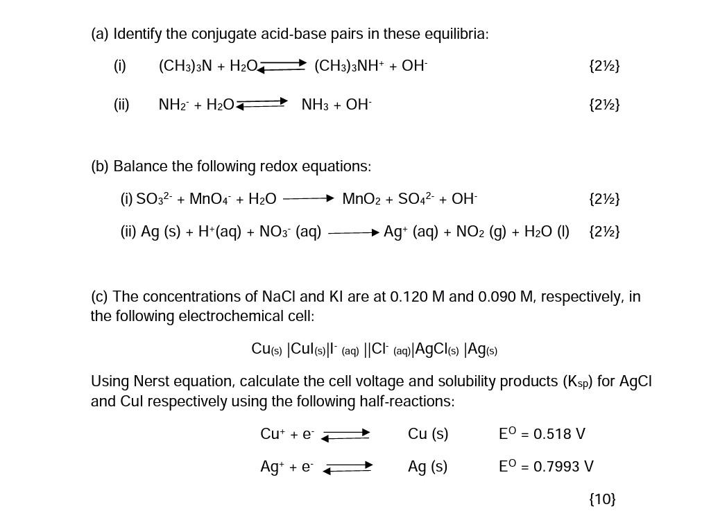 Solved (a) Identify The Conjugate Acid-base Pairs In These 