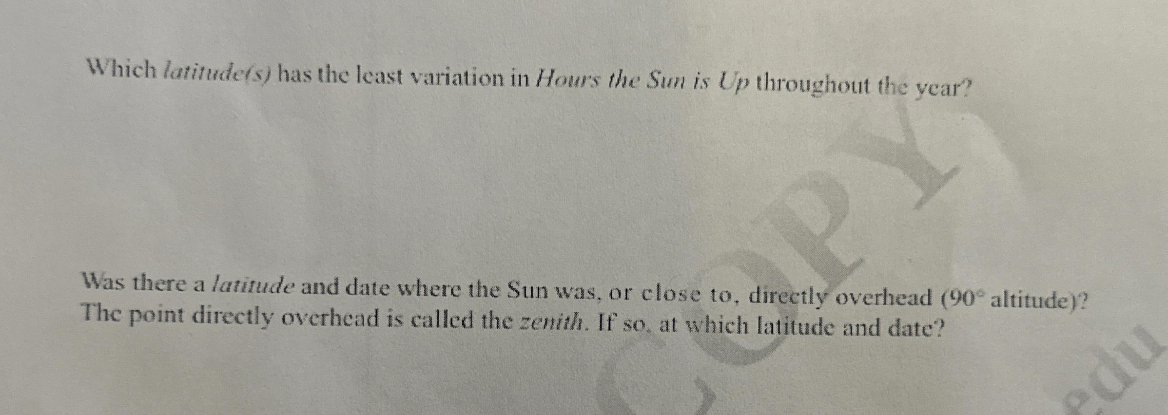 Solved Which latitude(s) ﻿has the least variation in Hours | Chegg.com