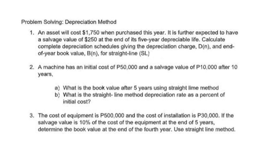 depreciation problem solving with solution