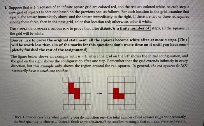 Solved 1. Suppose that n> 1 squares of an infinite square | Chegg.com