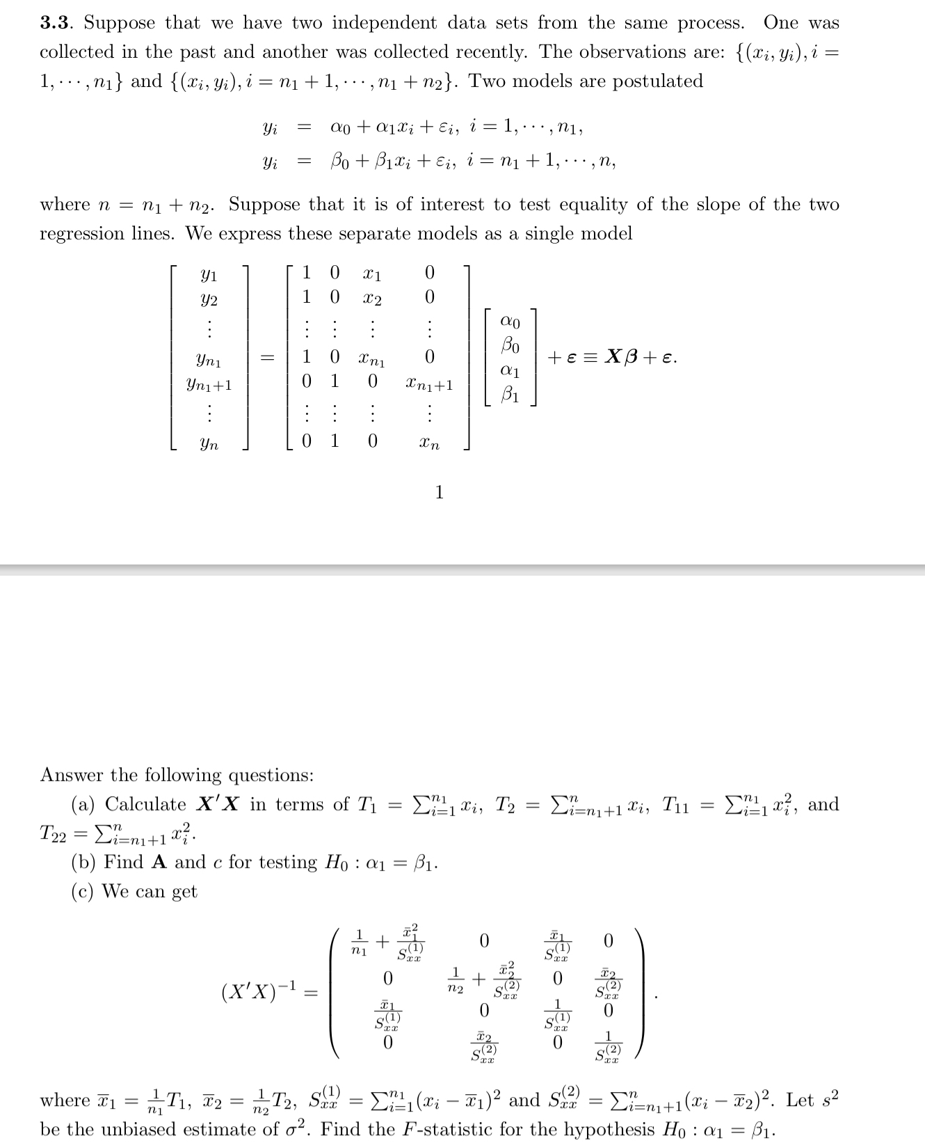 Solved 3.3. ﻿Suppose that we have two independent data sets | Chegg.com