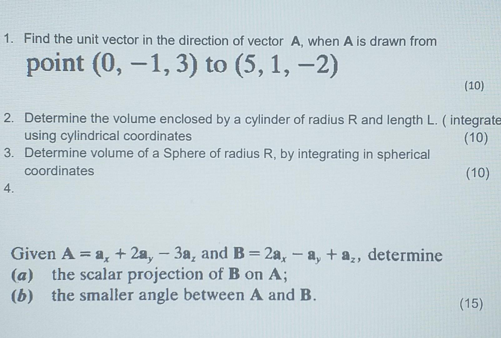 Solved 1. Find the unit vector in the direction of vector A, | Chegg.com