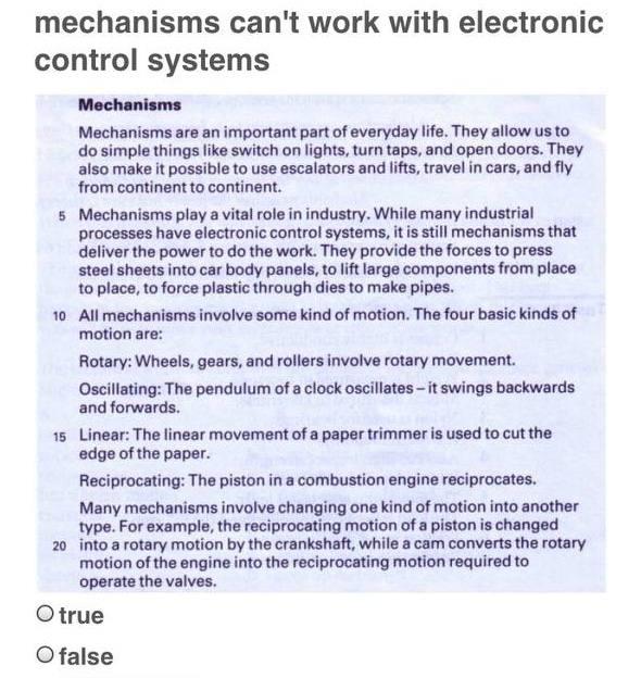 Solved mechanisms can't work with electronic control systems | Chegg.com