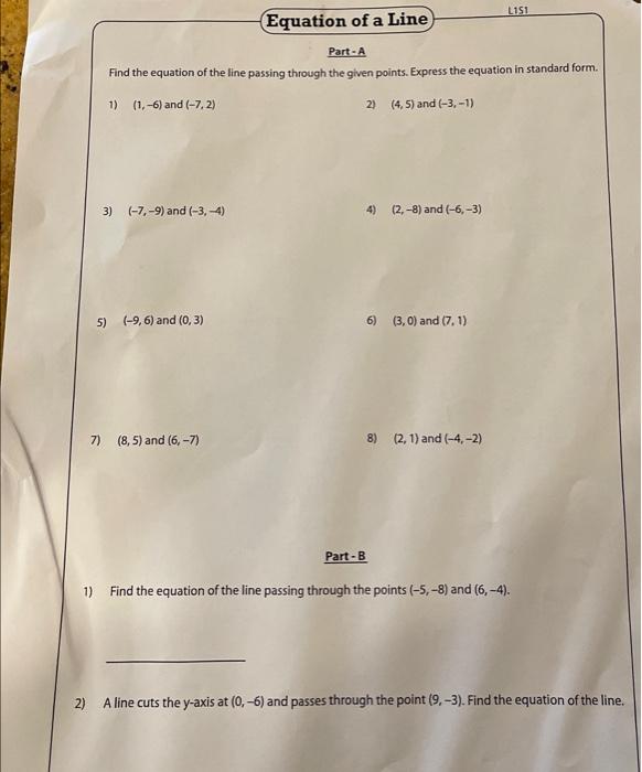 Solved Part-A Find The Equation Of The Line Passing Through | Chegg.com