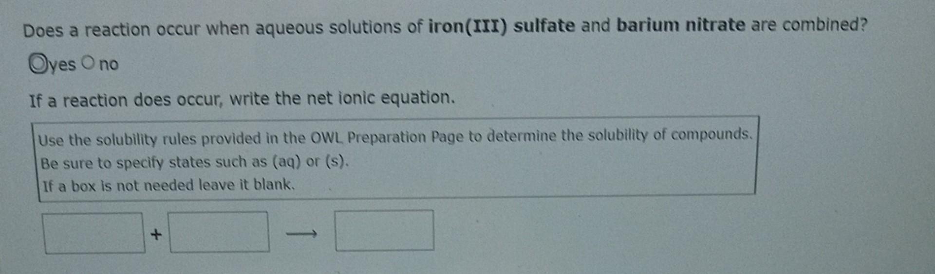 Solved Does a reaction occur when aqueous solutions of | Chegg.com