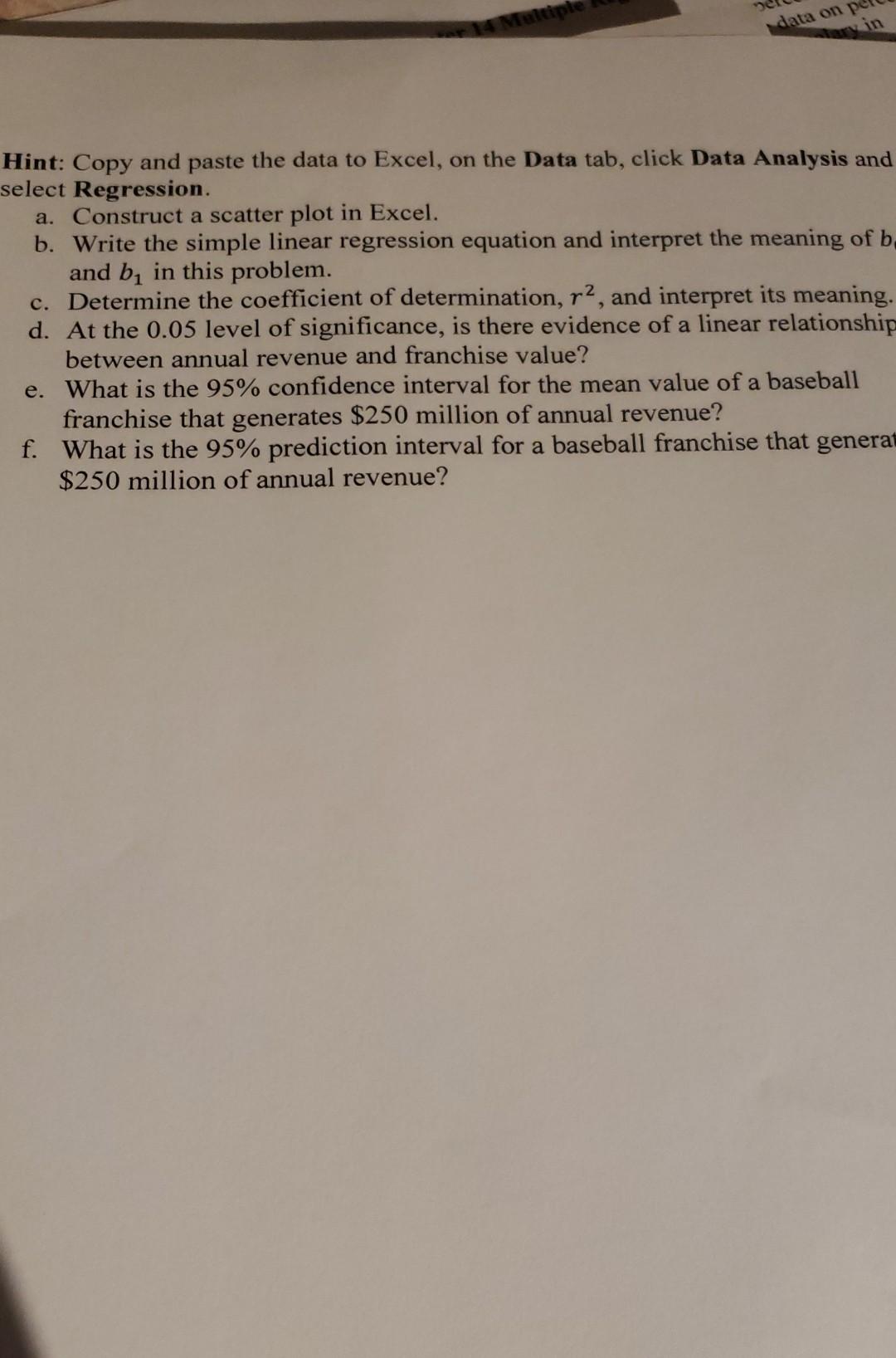 Solved Chapter 13 Simple Linear Regression 1. The value of a | Chegg.com