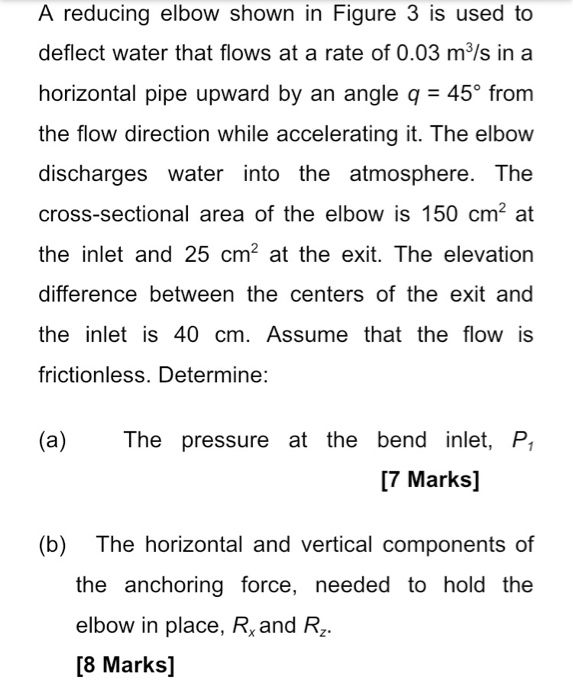 Solved A reducing elbow shown in Figure 3 is used to deflect | Chegg.com