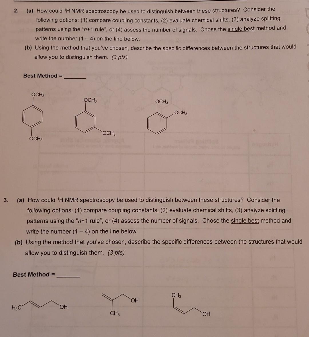 Solved 5. Match each 1H NMR spectrum to a compound in the | Chegg.com