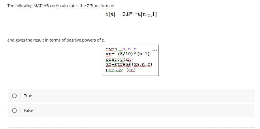 Solved The following MATLAB code calculates the Z -Transform | Chegg.com