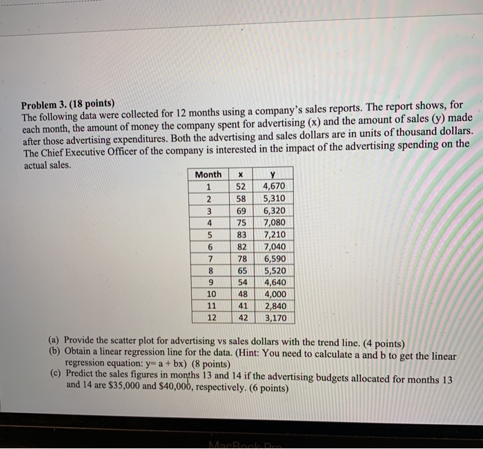 Solved Problem 3. (18 points) The following data were | Chegg.com