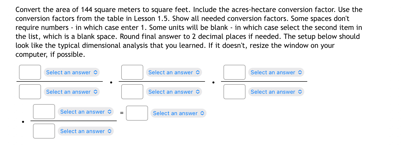 Solved Convert the area of 144 ﻿square meters to square | Chegg.com