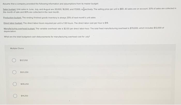 Solved Assume that a company provided the following | Chegg.com