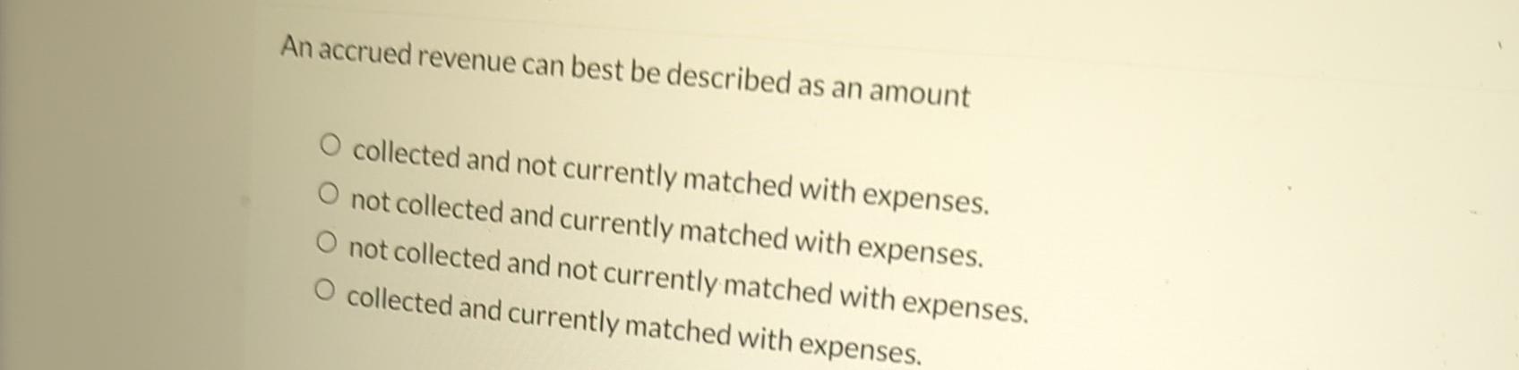 Solved An accrued revenue can best be described as an | Chegg.com