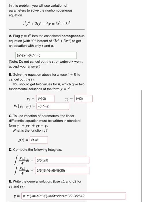 Solved In this problem you will use variation of parameters | Chegg.com
