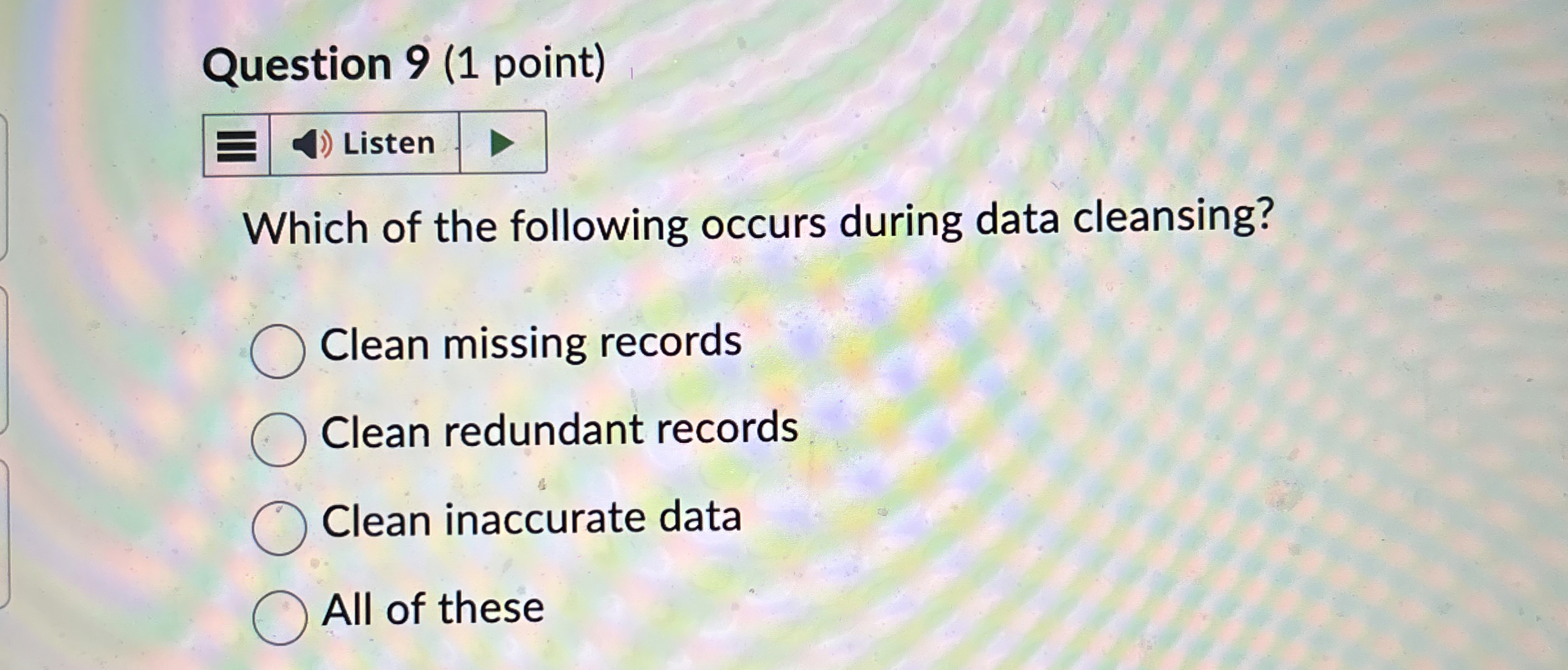 Solved Question 9 (1 ﻿point)ListenWhich of the following | Chegg.com