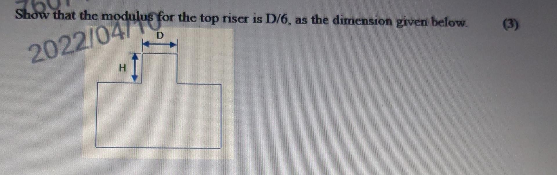 Solved Show that the modulus for the top riser is D/6, as | Chegg.com