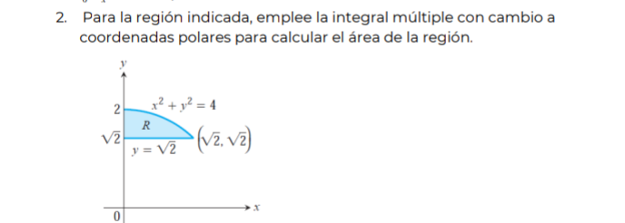 2. Para la región indicada, emplee la integral múltiple con cambio a coordenadas polares para calcular el área de la región.