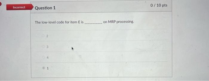 Solved The Iow-level code for item E is on MRP processing. 2 | Chegg.com