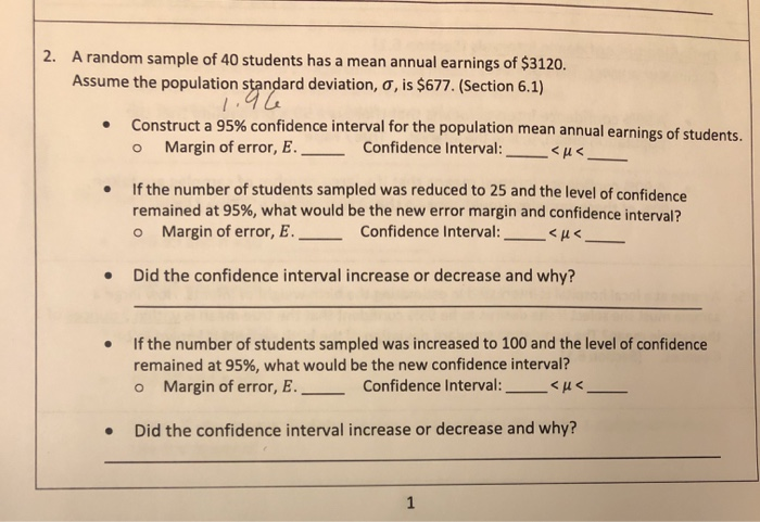 Solved 2 A Random Sample Of 40 Students Has A Mean Annual Chegg Com