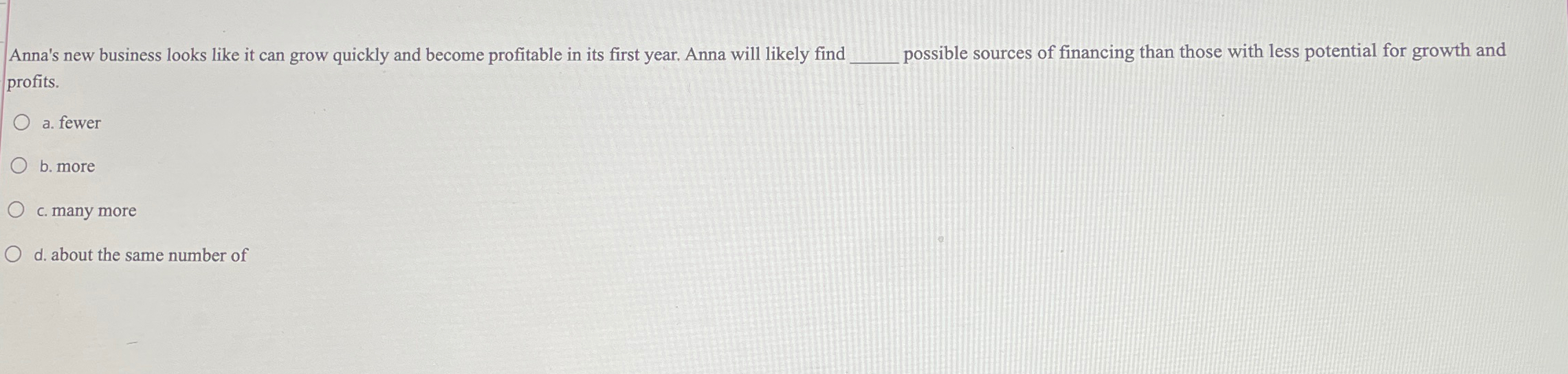 Solved Anna's new business looks like it can grow quickly | Chegg.com