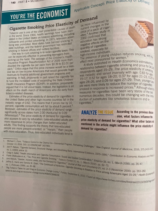 what factors influence the price elasticity of demand for cigarettes Solved Answer the following questions based on the article