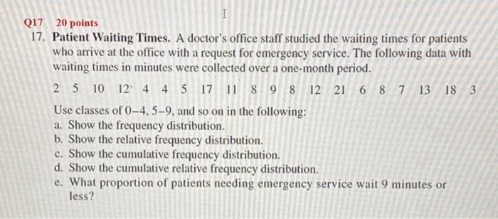 Solved 20 Points 7. Patient Waiting Times. A Doctor's Office | Chegg.com