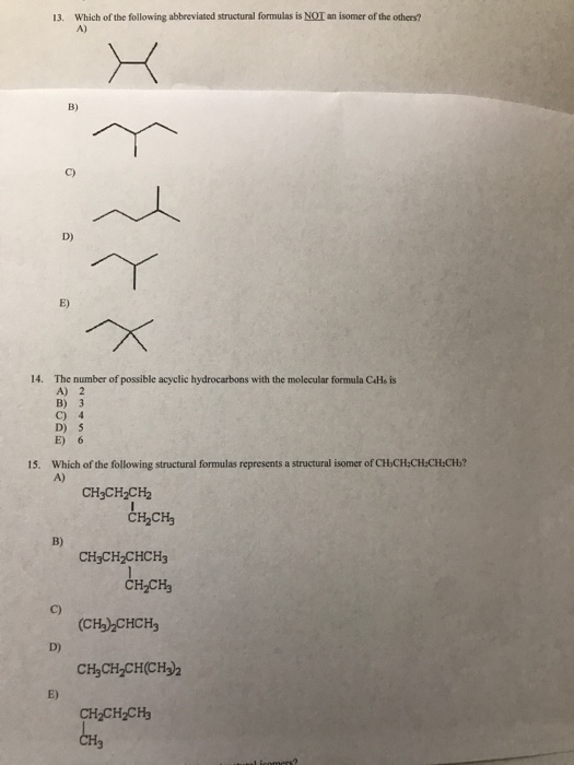 Solved 13. Which of the following abbreviated structural | Chegg.com