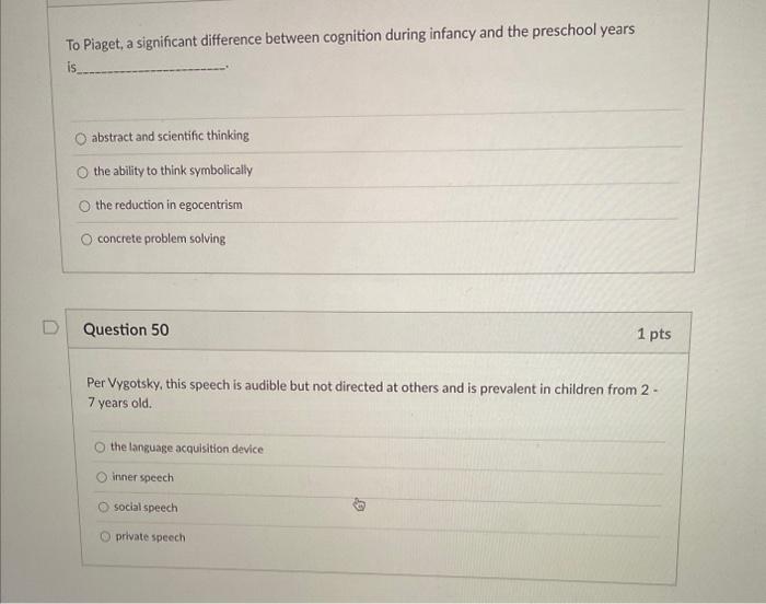 Solved Per the lecture to Piaget a significant difference