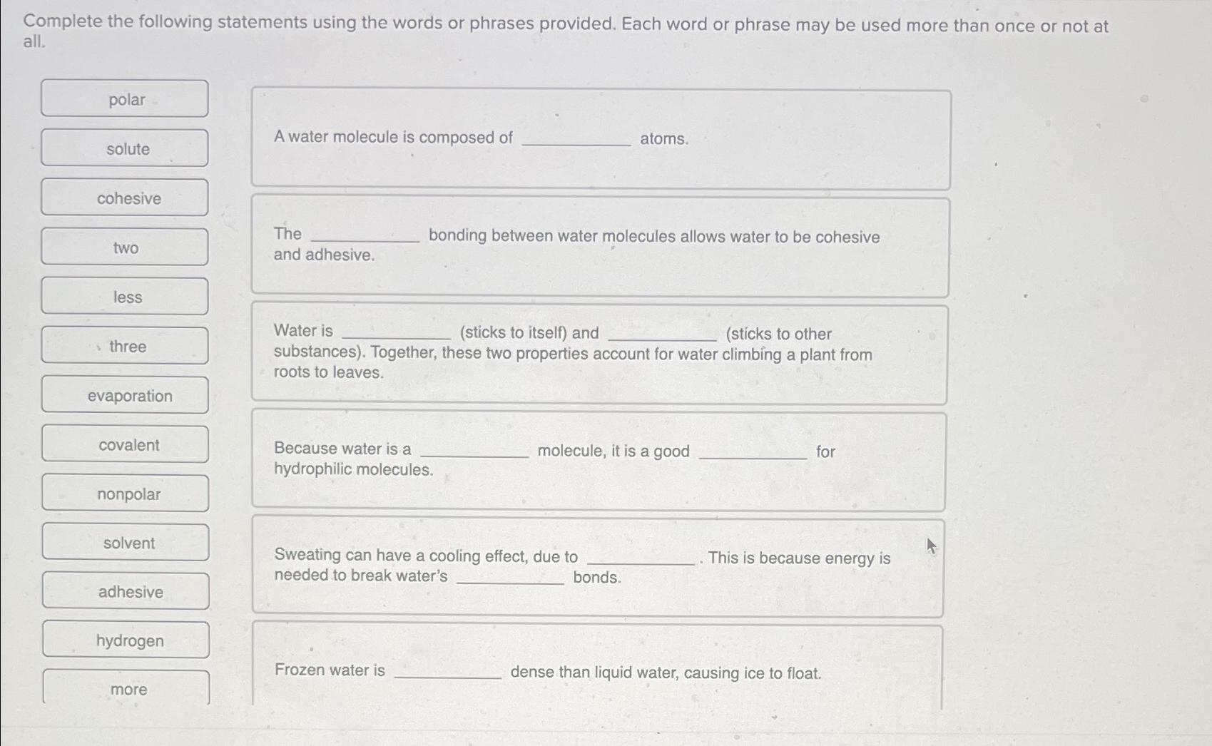 Solved Complete the following statements using the words or 