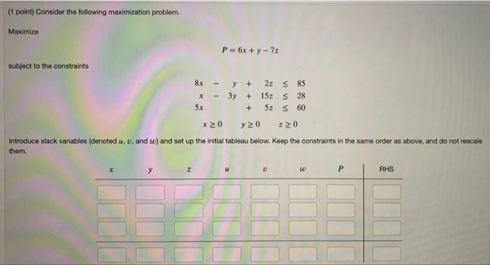 Solved (1 Point) Consider The Following Maximization | Chegg.com