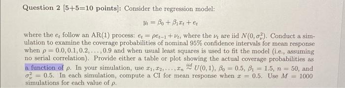 Solved Question 2 [5+5=10 points]: Consider the regression | Chegg.com