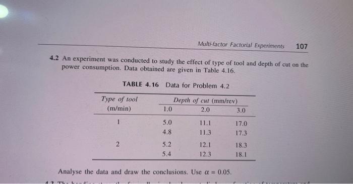 Solved 4.2 An experiment was conducted to study the effect | Chegg.com