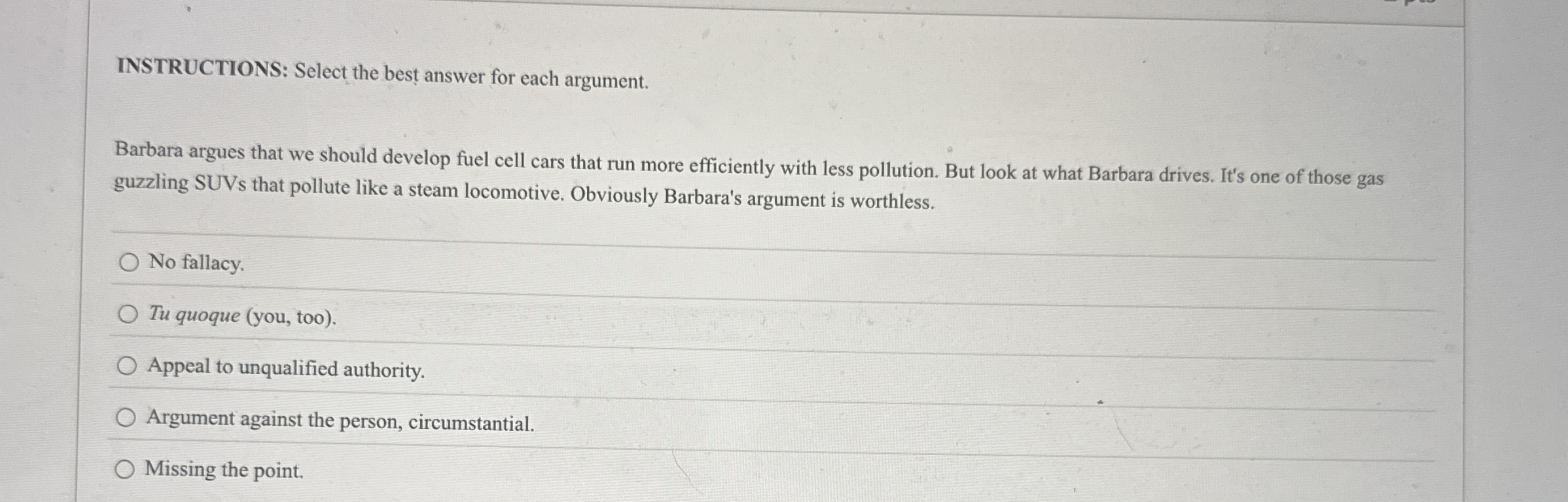 Solved INSTRUCTIONS: Select the best answer for each | Chegg.com