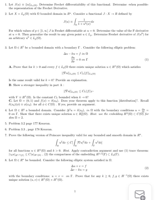 1 Let J U 12 Determine Frechet Differe Chegg Com