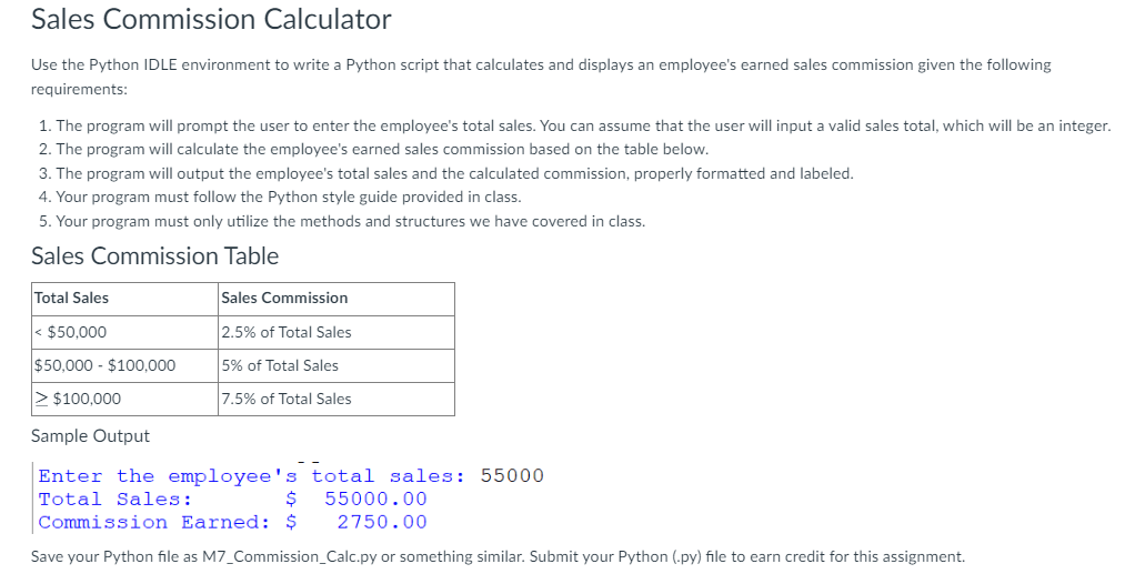 sales commission programming assignment python