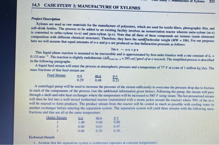 Solved Manufacture of Xylenes 221 14.3 CASE STUDY 2: | Chegg.com