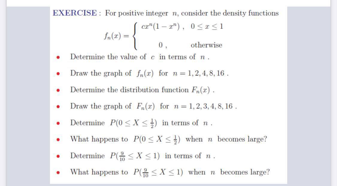 Solved EXERCISE : For positive integer n, consider the | Chegg.com