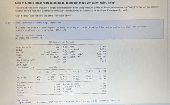 Solved Step 1: Generating cars dataset This block of Python | Chegg.com