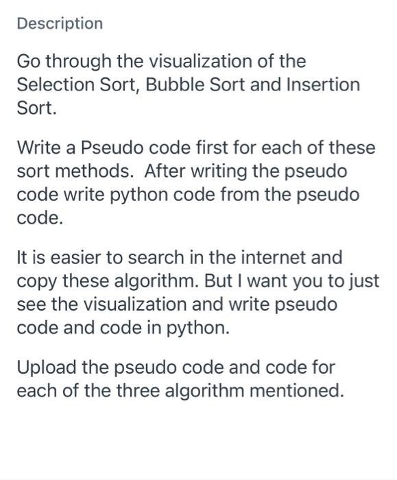 Solved Description Go through the visualization of the | Chegg.com