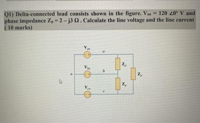 Solved Q1) Delta-connected load consists shown in the | Chegg.com