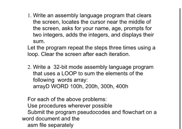 Solved 1. Write An Assembly Language Program That Clears The | Chegg.com